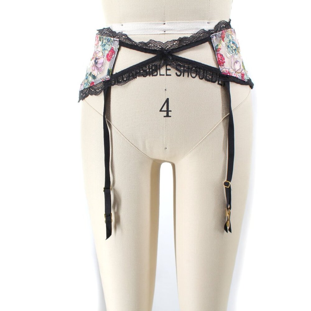 Victoria’s Secret Garter Belt Floral Lace Cutout Sheer Mesh M/L Gold Hardware